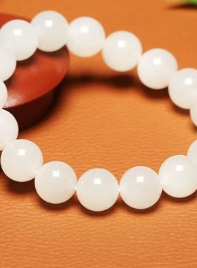 天然新疆和田玉一级白和田玉手串手链直径12MM