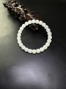 天然新疆和田玉白玉直切极限归圆老型珠手串手链直径 8/7MM