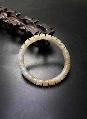 天然新疆和田玉且末料糖白玉竹节款手串直径9/8MM