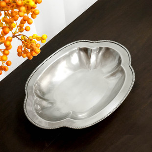 黄铜镀银印度进口手工艺术高脚果盘收纳盘奢华复古银盘子装饰摆件