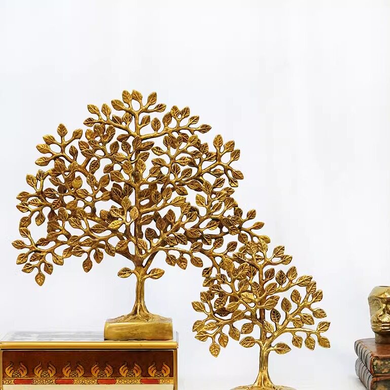 印度进口手工黄铜招财树乔迁礼物吉祥发财树工艺品摇钱树装饰摆件