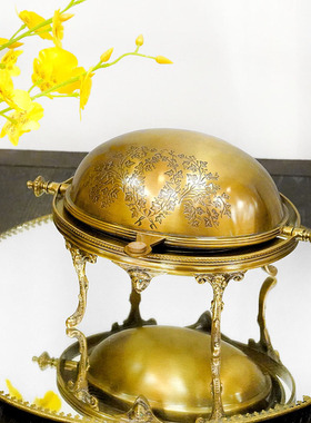 印度进口手工黄铜翻盖收纳点心盘皂盘多用途奢华家居用品镀银摆件