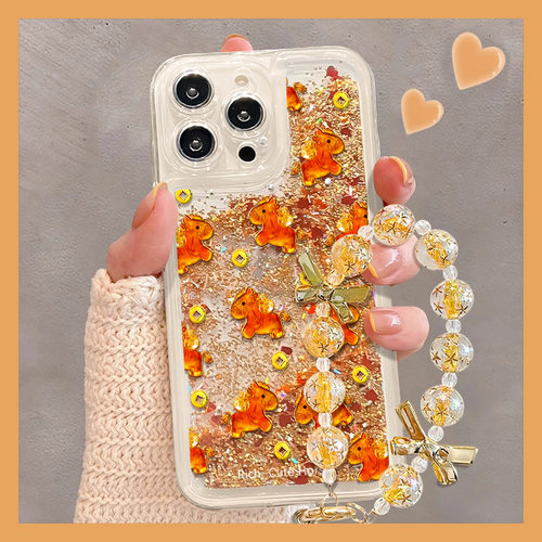 金币小马挂链适用苹果17流沙手机壳iphone16promax新年小米15高级