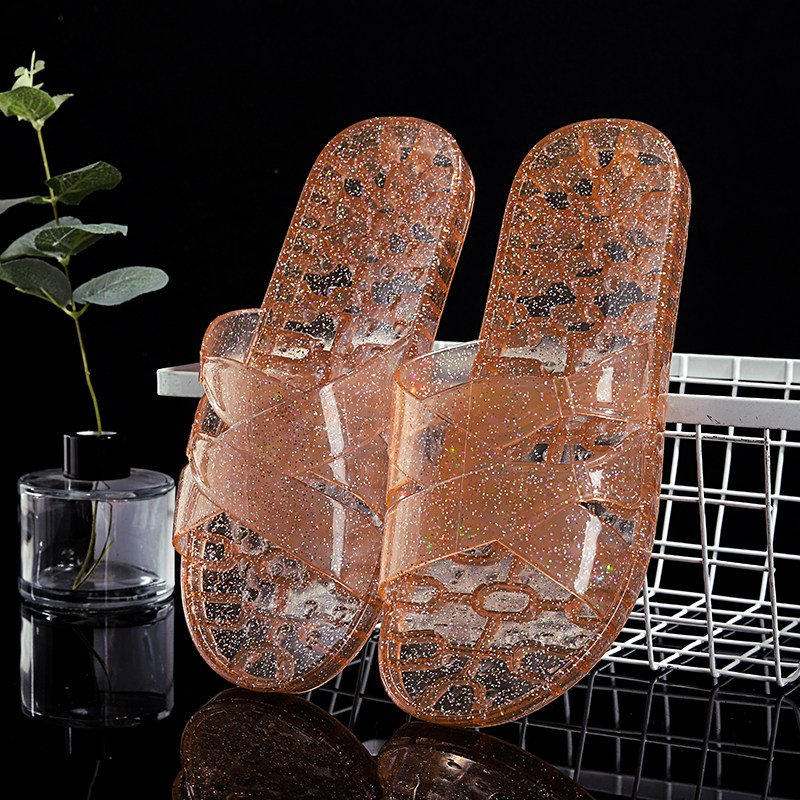 夏季新款闪粉水晶凉拖鞋女透明塑料室内家用防滑防臭脚时尚一字拖,女鞋,一字拖,淘宝优惠券,粉丝福利购,淘宝优惠卷