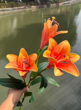 橙色百合仿真花单支桌面摆件
