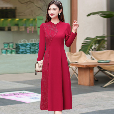新中式复古长袖中长款连衣裙