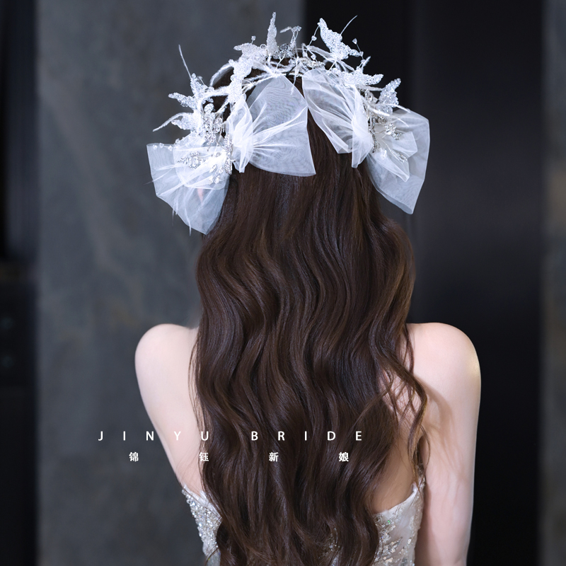 水凝胶蝴蝶结新娘羽毛发箍头饰