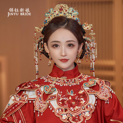 中式新娘头饰清宫大气皇后景泰蓝凤冠故宫清朝古典婚礼秀禾服发饰