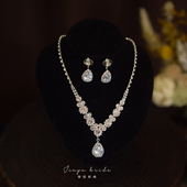 锦钰简约锆石项链耳环套装 新娘饰品结婚纱晚礼服配饰晚宴会首饰品
