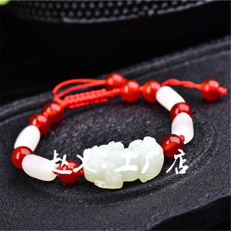 和田玉貔貅手链男女款貔貅玉石手链貔貅手串配饰