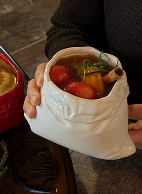 中古风陶瓷咖啡杯福袋泰式布袋杯不规则奶茶袋手捏杯拉花杯甜品碟