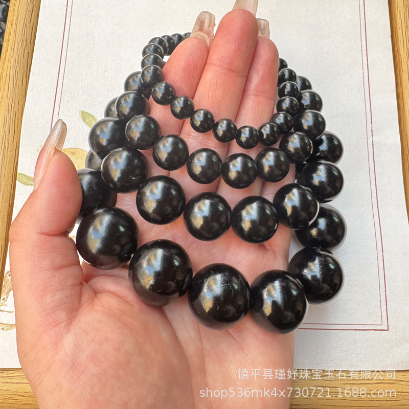 和田墨玉黑珍珠圆珠手串