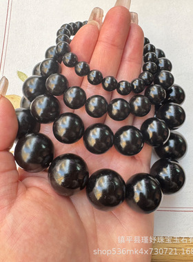 和田墨玉黑珍珠圆珠手串