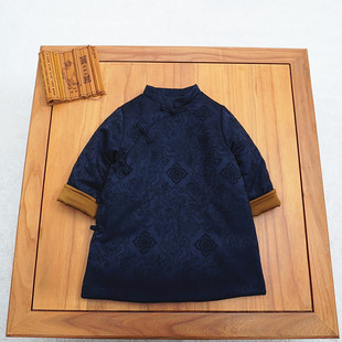 冬季儿童新中式拜年服复古帅气周岁抓周礼服唐装汉服加棉长款棉袍