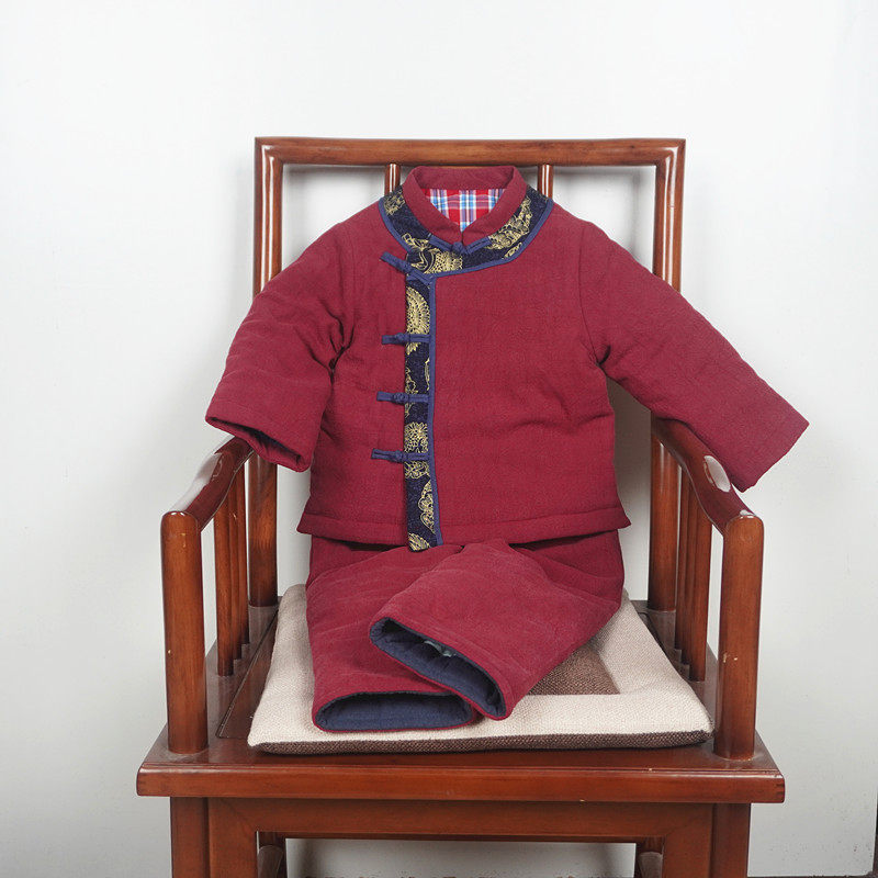 儿童拜年服男宝复古棉衣中国风冬季加厚唐装汉服新年装中式棉袄