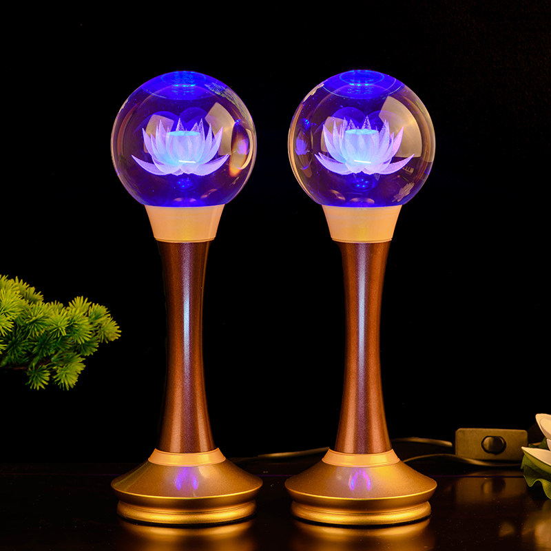 佛前莲花灯led水晶灯七彩变色长明灯观音菩萨供奉灯插电供佛灯