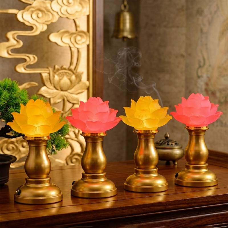 包邮 电池电源两用荷花灯 LED七彩莲花灯 佛前灯供佛灯观音长明灯