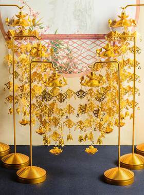 铝鎏金立式璎珞金莲花佛前供花供具宝盖供佛幢幡佛堂寺庙摆件装饰