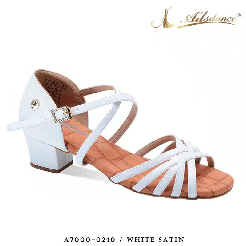 ADS儿童拉丁舞鞋专业比赛舞蹈鞋软底女孩练功鞋矮跟 白色皮拉丁鞋