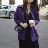 LadyBH2025秋紫色复古通勤显白宽松显瘦灯芯绒长袖 衬衫 女上衣外套