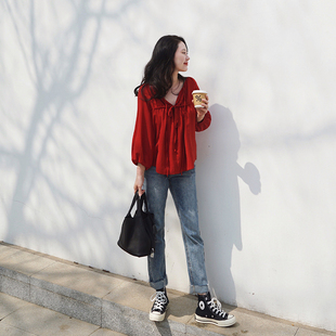 2025春新款 樱桃红V领系带正反两穿天丝丝滑凉爽宽松防晒上衣
