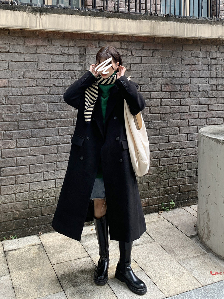 Coat women 2021 new medium and long version of spring and autumn temperament windbreaker black Hepburn wind coat women