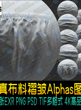 逼真细节皱纹布料褶皱 Alphas图二适用于ZBrush Blender  Mudbox