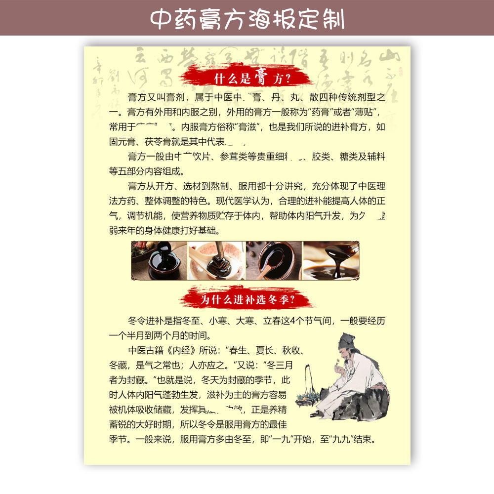 中医冬季进补膏药膏方功效海报黑膏药宣传图KT板定制图片广告设计