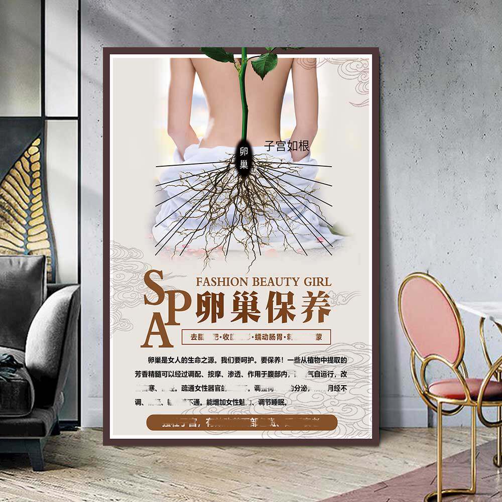 卵巢保养美容院暖宫卵巢保养护理海报挂图宣传画广告设计kt制作画