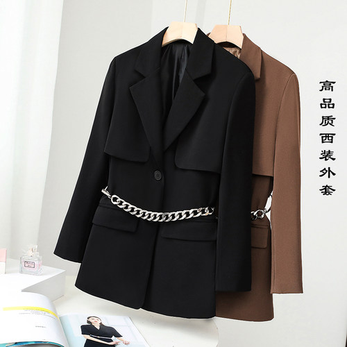 特价！外贸原单 春秋季 高品质单排扣宽松廓形收腰长袖西装黑色女