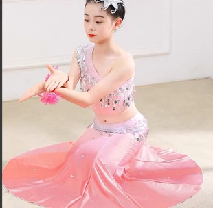 新款儿童傣族舞蹈演出服女童傣族孔雀舞包臀鱼尾裙少儿考级表演服