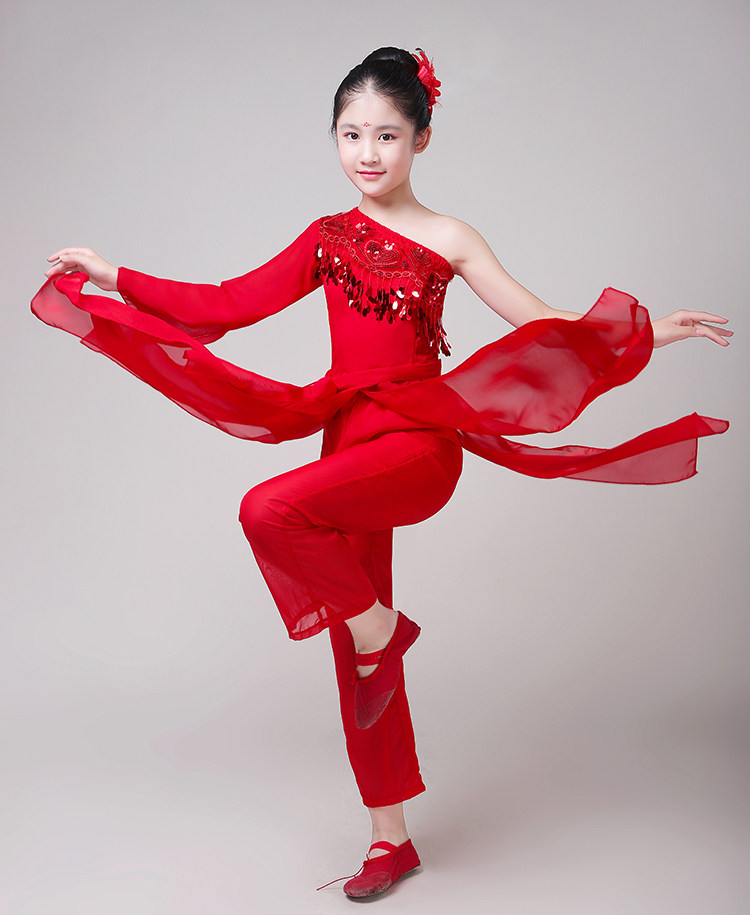 儿童水袖舞蹈服装演出服女古典惊鸿舞女童现代舞表演服飘逸红昭愿