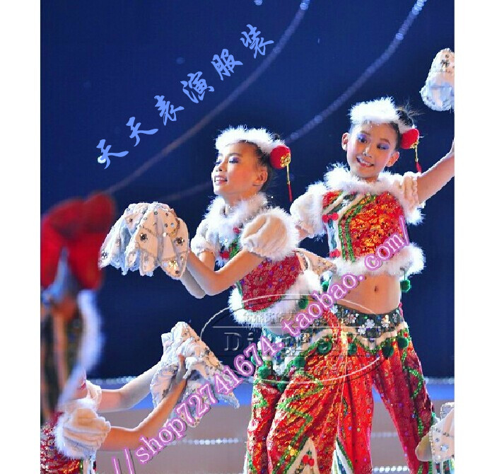 儿童女汉族秧歌服表演演出服装民族手绢舞元旦新年喜庆手绢舞蹈服