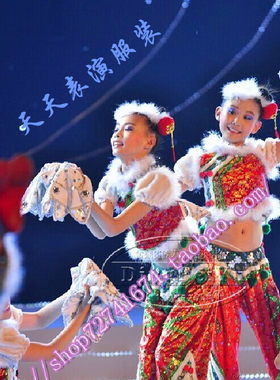 儿童女汉族秧歌服表演演出服装民族手绢舞元旦新年喜庆手绢舞蹈服