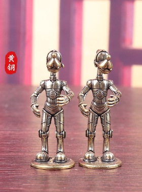 创意纯黄铜机器狗复古实心机甲兵人模型手办未来世界玩具桌面摆件