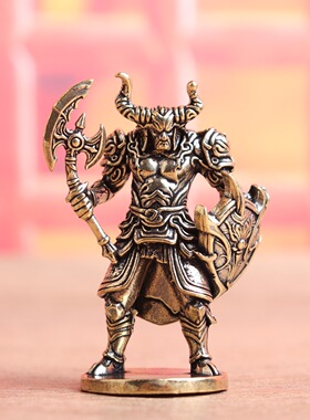 纯黄铜牛战士盔甲金刚牛头战士牛魔王复古装饰桌面茶宠工艺品摆件