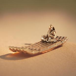 古玩收藏实心黄铜渔翁渔船桌面小摆件铜铸香插了凡四训摆件