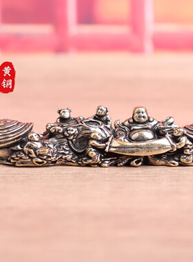 纯黄铜五子闹佛五福临门弥勒佛大肚佛复古装饰桌面工艺品摆件