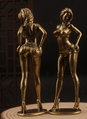 黄铜比基尼美女摆件手把件家居桌面摆件内衣模特模型黄铜美女摆件