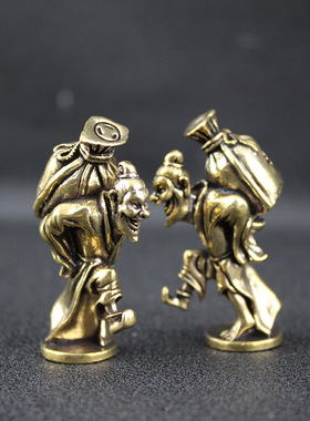 纯黄铜酒鬼老人家居办公桌面工艺品摆件老人背酒茶宠摆件黄铜