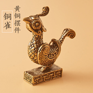 纯黄铜老物件青鸟太阳金乌铜雀黄铜茶宠工艺居家装饰桌面小摆件