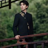 高级感黑金重工中山装 国风订婚礼服新郎结婚西服外套 男婚礼新中式