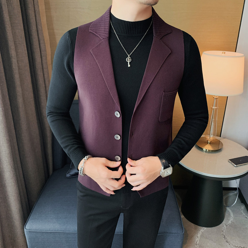 西装领针织背心男秋冬高级感商务休闲马甲潮流韩版修身痞帅马夹男