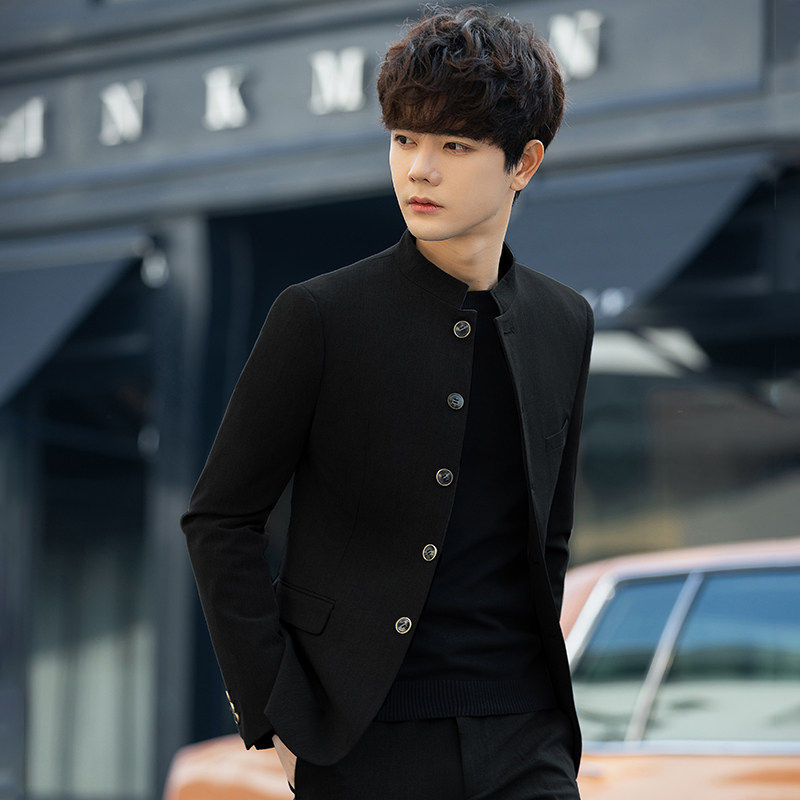 新中式立领西装男套装韩版修身中山装青年痞帅休闲小西服外套唐装