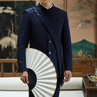 新中式高级感立领中山装假两件西服套装新郎宴会礼服短剧影楼西装