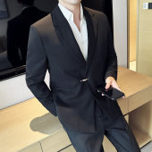 外套男 潮流西装 春夏轻熟风卡其色宽松垂感西服套装 男休闲痞帅韩版