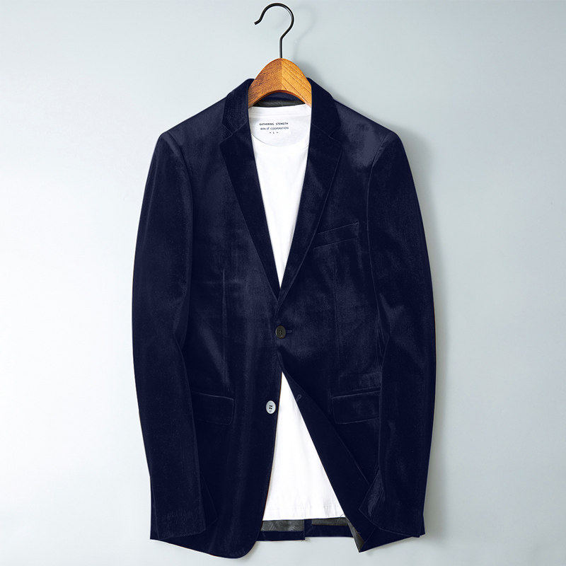 春装新款平绒西装外套男韩版修身翻领商务休闲金丝绒单件西服上衣