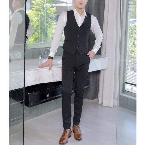 西装马甲套装男士韩版修身马夹主持新郎结婚伴郎礼服兄弟服印logo