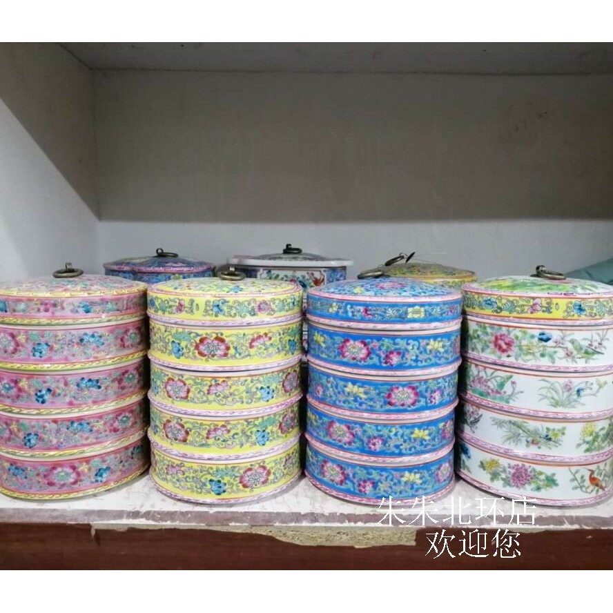 景德镇陶瓷工艺品摆设装饰器皿仿古雍正粉彩瓷器果盒四层叠盒食盒