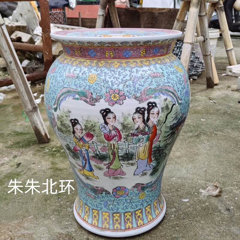 中式复古陶瓷凳子侍女图鼓凳帽凳客厅换鞋凳装饰摆件户外庭院凉墩